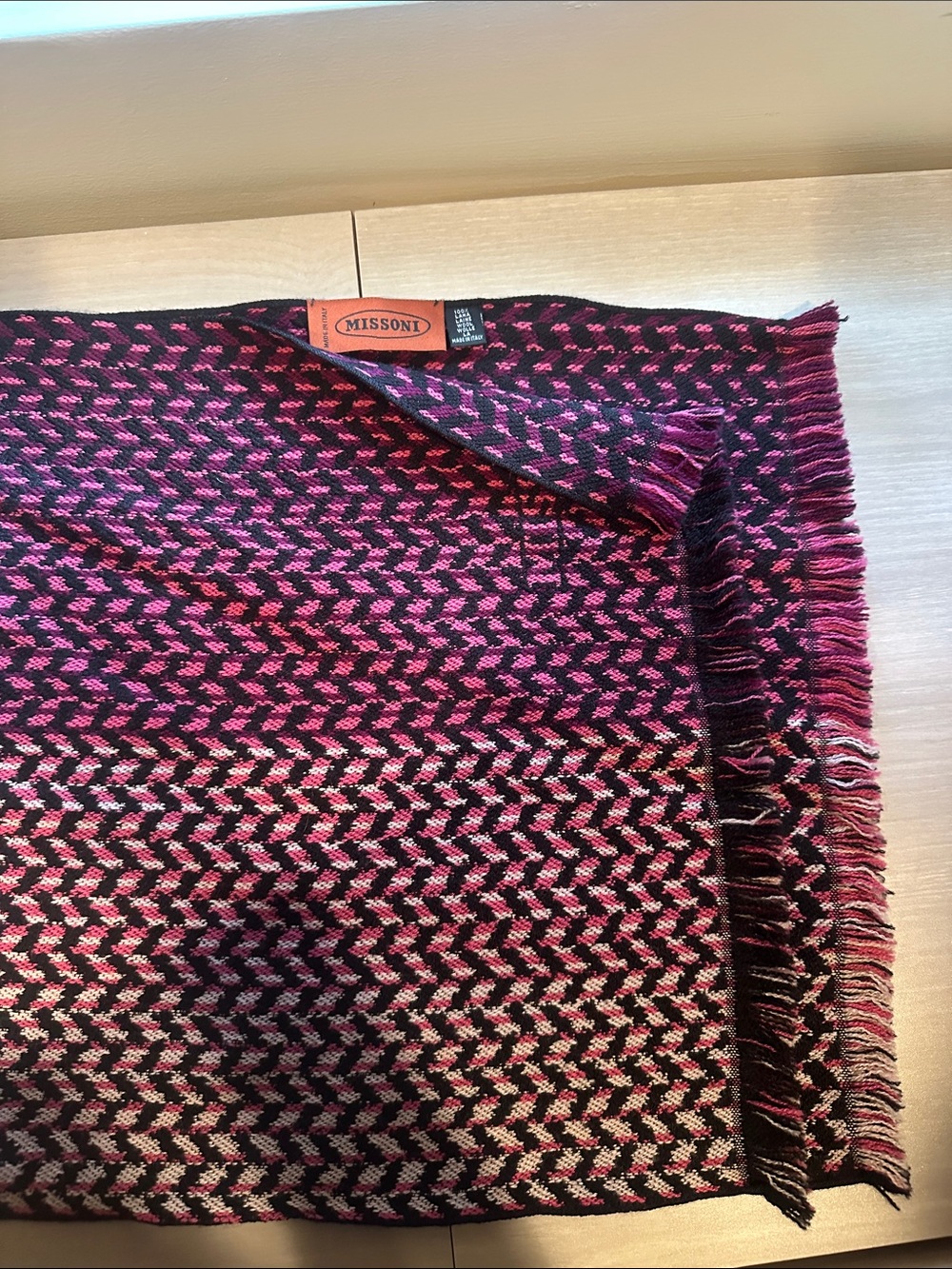 Missoni Black and Pink Patterned Fringed Scarf